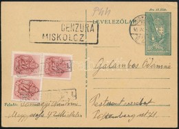 1945 Levelezőlap ,,MISKOLCZ CENZURA' 18f Díjjegy, Budapesti Tarifa Miatt (40f) 44 Fillérrel Portózva - Andere & Zonder Classificatie