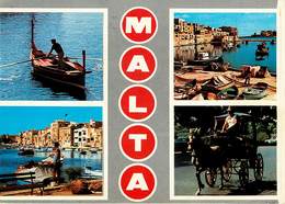 Malte - Malta - Attelage De Chevaux - Bateaux - Multivues - Island Of Sunshine - Semi Moderne Grand Format - état - Malte