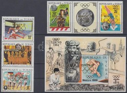 ** 1971 Nyári Olimpiák Sor Hármascsíkokban Felülnyomással Mi 418-422 + Blokk Mi 27 - Altri & Non Classificati