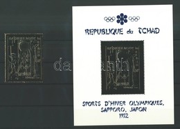 ** 1971 Téli Olimpia Sapporo Aranyfóliás Fogazott Mi 413A + Blokk Mi 22 - Andere & Zonder Classificatie