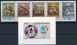 ** 1984 Nyári Olimpia Sor ötöscsíkban Mi 1594-1598 + Blokk Mi 64 - Autres & Non Classés