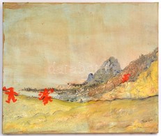 Farkas Jelzéssel: Tájkép Piros Alakokkal. Olaj, Vászon, Foltos,  46×55 Cm - Sonstige & Ohne Zuordnung