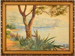 Olvashatatlan Jelzéssel: Mediterrán Tengeröböl. Akvarell, Papír, üvegezett Keretben, 29×40 Cm - Andere & Zonder Classificatie