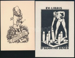 Dr. Szánthó Dénes Erotikus Ex Libris, 2 Db, Klisé, Papír, Jelzett, 13×9 és 14×10 Cm - Andere & Zonder Classificatie