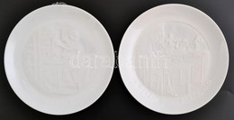 Herendi Porcelángyár Emléktál ( 2db), Biszkvit/fehér Mázas, Hibátlan, Jelzett,  D: 15 Cm (2×) - Andere & Zonder Classificatie