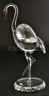 Fújt Kristály Flamingó, Jelzés Nélkül, Alján Nagyon Apró Csorbával, M: 22,5 Cm - Verre & Cristal