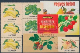 9 Db Zöldség és Gyümölcs Levélzáró Bélyeg, Benne összefüggések (uborka, Paprika, őszibarack, Stb - Zonder Classificatie