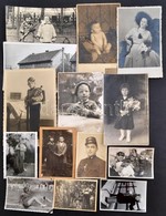 Cca 1900-1960 Vegyes Fotó Tétel, 16 Db, Közte Két Nagyméretű Portréfotó Kartonon, Változó állapotban, 20x15 Cm és 5x8 Cm - Andere & Zonder Classificatie