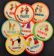 Cca 1960-1980 8 Db Bőröndcímke, Egy Szakadt, D: 14 Cm. - Reclame