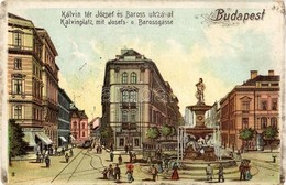 T2/T3 1907 Budapest VIII. Kálvin Tér, József és Baross Utca, Szökőkút, Gyógyszertár, Villamosok. Litho (EK) - Zonder Classificatie
