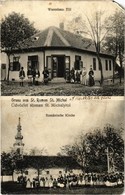 T4 1915 Bégaszentmihály, Románszentmihály, Sanmihaiu Roman; Warenhaus Till, Rumänische Kirche / Till üzlete, Román Ortod - Zonder Classificatie
