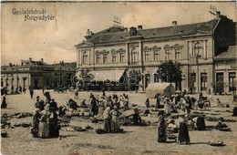 T3 1909 Gyulafehérvár, Alba Iulia; Hunyady Tér, Piac árusokkal, Hungaria Szálloda, Párizsi Nagy Áruház, üzlet / Square,  - Non Classés