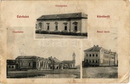 T2/T3 1912 Kürtös, Kurtics, Curtici; Községháza, Utca, állami Iskola / Town Hall, Street, School (EK) - Zonder Classificatie