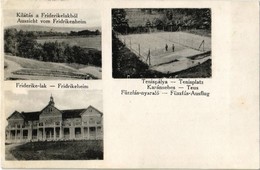 T2/T3 1915 Teus, Teius (Karánsebes, Caransebes); Fridrikeheim, Tenisplatz, Füszfás-Ausflug / Kilátás A Friderike Lakból, - Zonder Classificatie