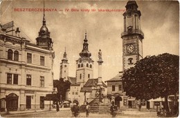 T2/T3 1913 Besztercebánya, Banská Bystrica; IV. Béla Király Tér, Takarékpénztár, Mária Oszlop, Teich Adolf, Löwy üzlete. - Zonder Classificatie