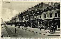 * T3 Eperjes, Presov; Masaryk Utca, Vogel, Goldberger, Filip Schwarcz üzlete / Street View With Shops  (Rb) - Zonder Classificatie