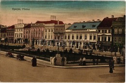 T2 1914 Eperjes, Presov; Fő Utca, Takarékpénztár, Gyógyszertár, üzletek. Kiadja Cattarino S. Utóda Földes Samu / Main St - Ohne Zuordnung