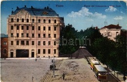 * T2/T3 Fiume, Rijeka; Piazza Del Commercio E Viale Deal / Street View With Tram, Trade Building (EB) - Ohne Zuordnung