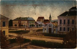 T3 1915 Marchegg, Hauptplatz Mit Schule Und Kirche. Verlag Leop. Thomann / Main Square, School And Church + Von Der Arme - Zonder Classificatie