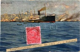 T3 1911 Constantinople, Istanbul; Byzance, Österr. Lloyd / Austrial Lloyd Advertisement Card, Litho Flags On The Backsid - Non Classés