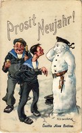 T2/T3 1914 Prosit Neujahr! / Cestita Nova Godina / K.u.K. Kriegsmarine Mariner Art Postcard, Humor, New Year Greetings W - Sin Clasificación