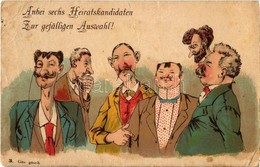 * T3 1892 (Vorläufer!) Anbei Sechs Heiratskandidaten Zur Gefälligen Auswahl! / Six Marriage Candidates. Humour, Litho  ( - Zonder Classificatie