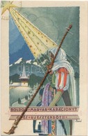 T2/T3 Christmas, New Year, Hungarian Folklore, Stitched Brach, Mechanical Card S: Bozó - Unclassified