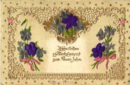 T2 New Year, Floral, Art Nouveau, Emb. Litho Silk Card - Unclassified