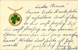T2 Greeting Card, Pendant With Clover, Golden Decorated, Emb. - Zonder Classificatie