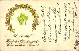 T2/T3 New Year, Clover, Horeshoe, Golden Decorated, Litho, Emb. (EK) - Ohne Zuordnung