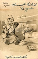 T2/T3 New Year, Child, Pig, Humour, Litho (EK) - Zonder Classificatie