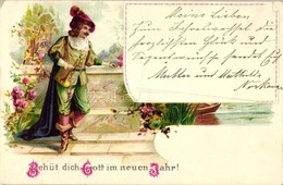 T2/T3 New Year, Man With Trumpet, Floral Litho (EK) - Ohne Zuordnung