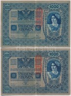 1902. 1000K (3x) Mind Függőleges, Piros 'Deutschösterreich' Felülbélyegzéssel, Mindkét Oldala Német T:III - Zonder Classificatie