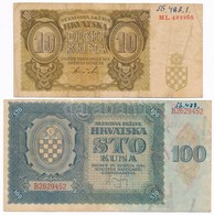 Független Horvát Állam 1941. 10K + 100K T:III 
Independent State Of Croatia 1941. 10 Kuna + 100 Kuna C:XF - Zonder Classificatie
