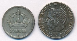 Svédország 1950TS 50ö Ag + 1968U 1Kr Cu-Ni 'VI. Gusztáv Adolf' T:2 Patina Sweden 1950TS 50 Öre Ag + 1968U 1 Krona Cu-Ni  - Zonder Classificatie