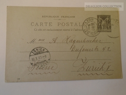 D163922 FRANCE Cancel Cachet, LYON  1900 - Entier Postal Stationery To Zürich - Overprinter Postcards (before 1995)