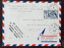 FRANCE Avion, Avions, Plane, 20 Eme Anniversaire De La Liaison Aerienne Par Ligne A.F. 034 PAris SAIGON 1 Er Mars 1950 - Flugzeuge