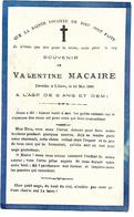 Carte Décès Valentine Macaire Lillers 1886. - Esquela