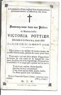 Carte Décès Victoria Pottier, Lillers, 1888. - Esquela
