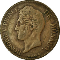 Monnaie, Monaco, Honore V, 5 Centimes, Cinq, 1837, Monaco, TB+, Cast Brass - 1819-1922 Onorato V, Carlo III, Alberto I