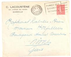 MARSEILLE St Ferreol Lettre Entête LACOUSTENE 50c Semeuse Lignée Yv 199 Ob Meca Franker 1932 Fumez Gitanes - Covers & Documents