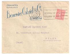 LYON Terreaux Lettre Entête Cravate Beaussier Gabriel 50c Semeuse Lignée Yv 199 Ob Meca Franker 1931 Foire LYO795 - Covers & Documents