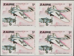 Zaïre 1978 COB 944 Michel 583. Essai En Bloc De 4 Non Dentelés, Lindberg Au Lieu De Lindbergh, Franc-maçonnerie, Avion - Oddities On Stamps