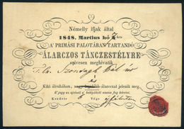 1848. 03.07. Meghívó "Álarczos Táncestélyre" Szontagh Pál (1820-1904  Főrendiház Tagja, Képviselőházi Alelnök, Belső Tit - Unclassified