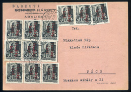 ABALIGET 1946.05.20. (16. Dsz. Első Nap) Dekoratív Infla Levlap Pécsre - Storia Postale