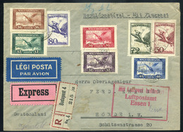 BUDAPEST 1929. Expressz Légi Levél 8 Bélyeges, 8 Címletű! Bérmentesítéssel Németországba.szép Darab! - Covers & Documents