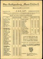 ABASÁR 1947. Petes Szőlőgazdaság Árlap - Ohne Zuordnung