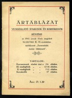 1943. Ártáblázat Vendéglátó Iparosok és Kereskedők Részére, 20 Lap, Reklámokkal - Ohne Zuordnung