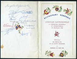 BRÜSSZEL Világkiállítás 1958. Restaurant Hongrois Menükártya Aláírásokkal - Menus