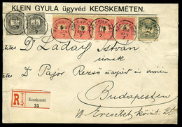 KECSKEMÉT 1900.01.07. Krajcár-Turul Vegyes Bérmenetesítés 4*5Kr+2*1Kr+1f , Ajánlott Levél Budapestre Küldve. (bal Oldalo - Gebruikt